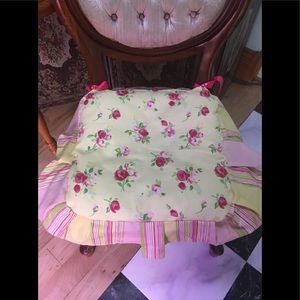 Two handmade yellow pink custom chair cushions
